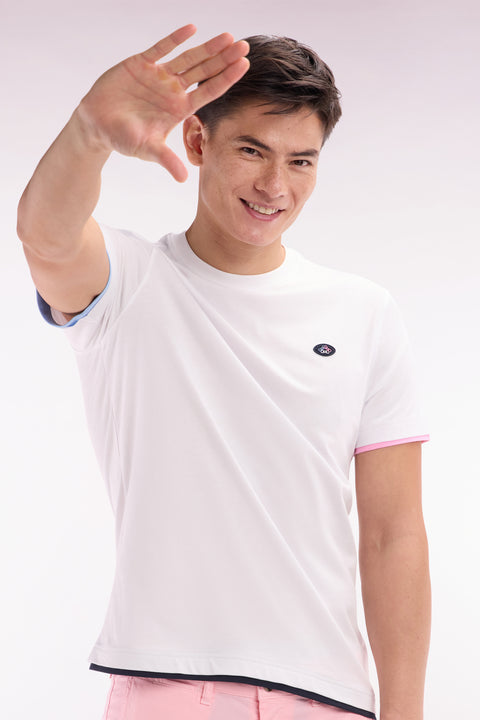 UNE white cotton t-shirt colored sleeves straight cut - Image 3