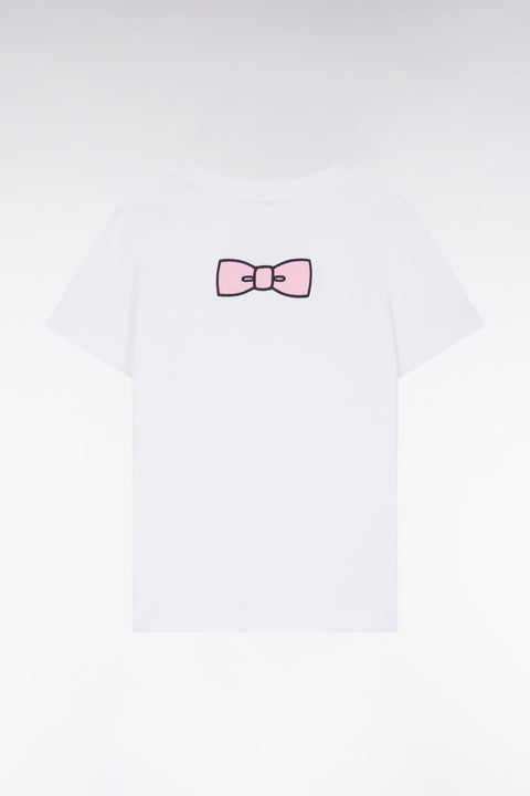 White cotton T-shirt with bow tie in back, straight cut - Image 1