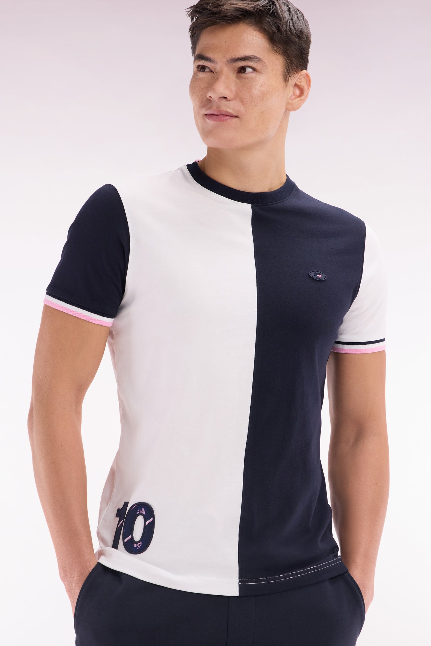 XV de France two-tone T-shirt in white cotton, straight cut