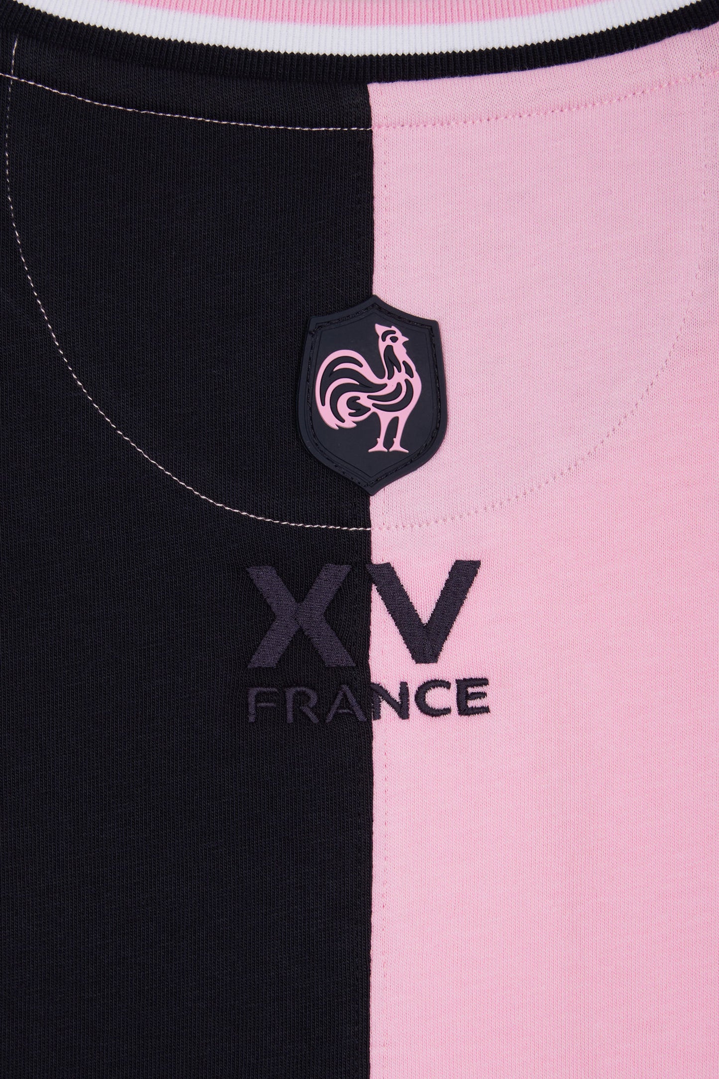 XV de France two-tone T-shirt in pink cotton, straight cut