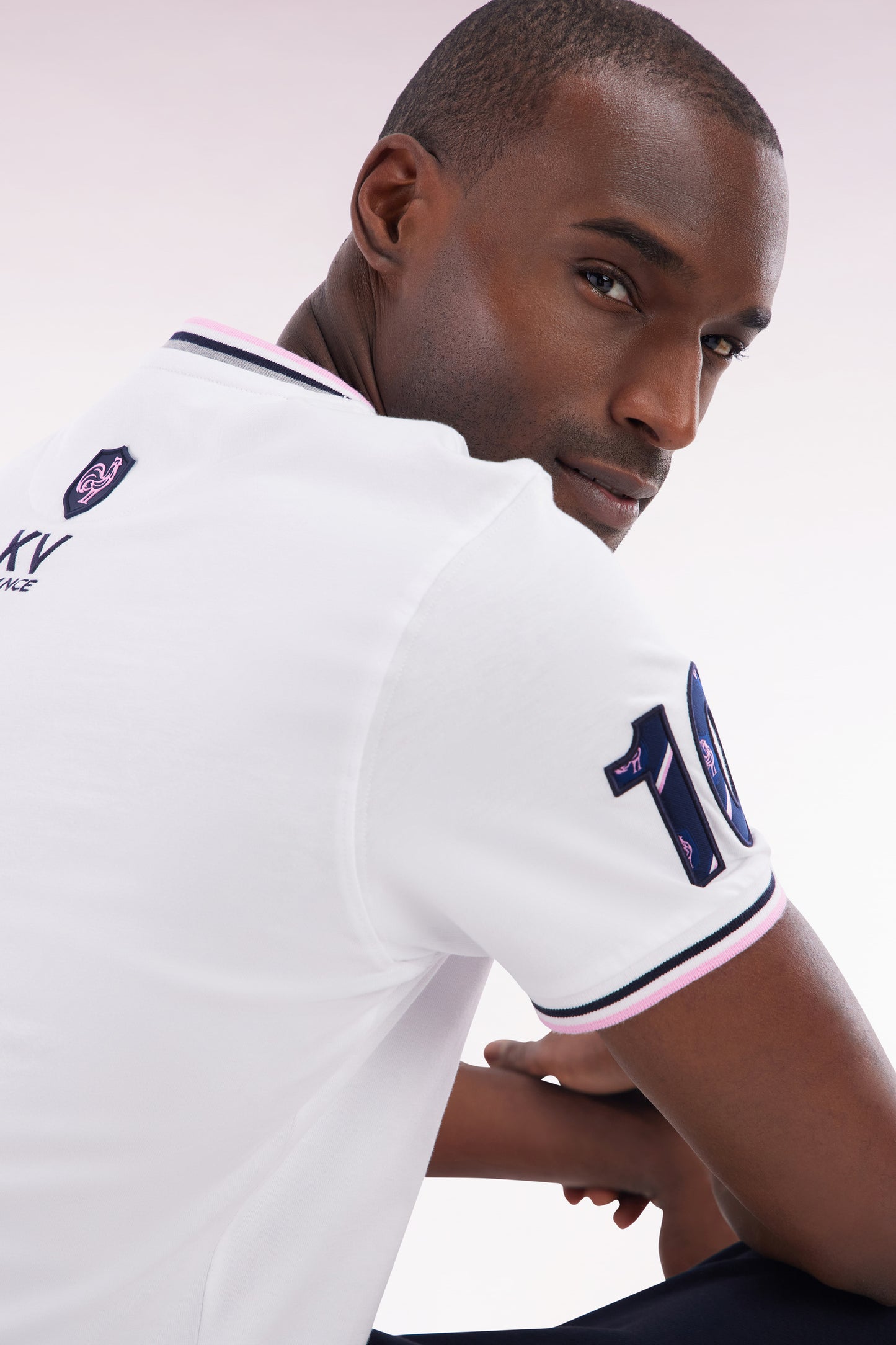 XV T-shirt from France in white cotton embroidery 10 straight cut