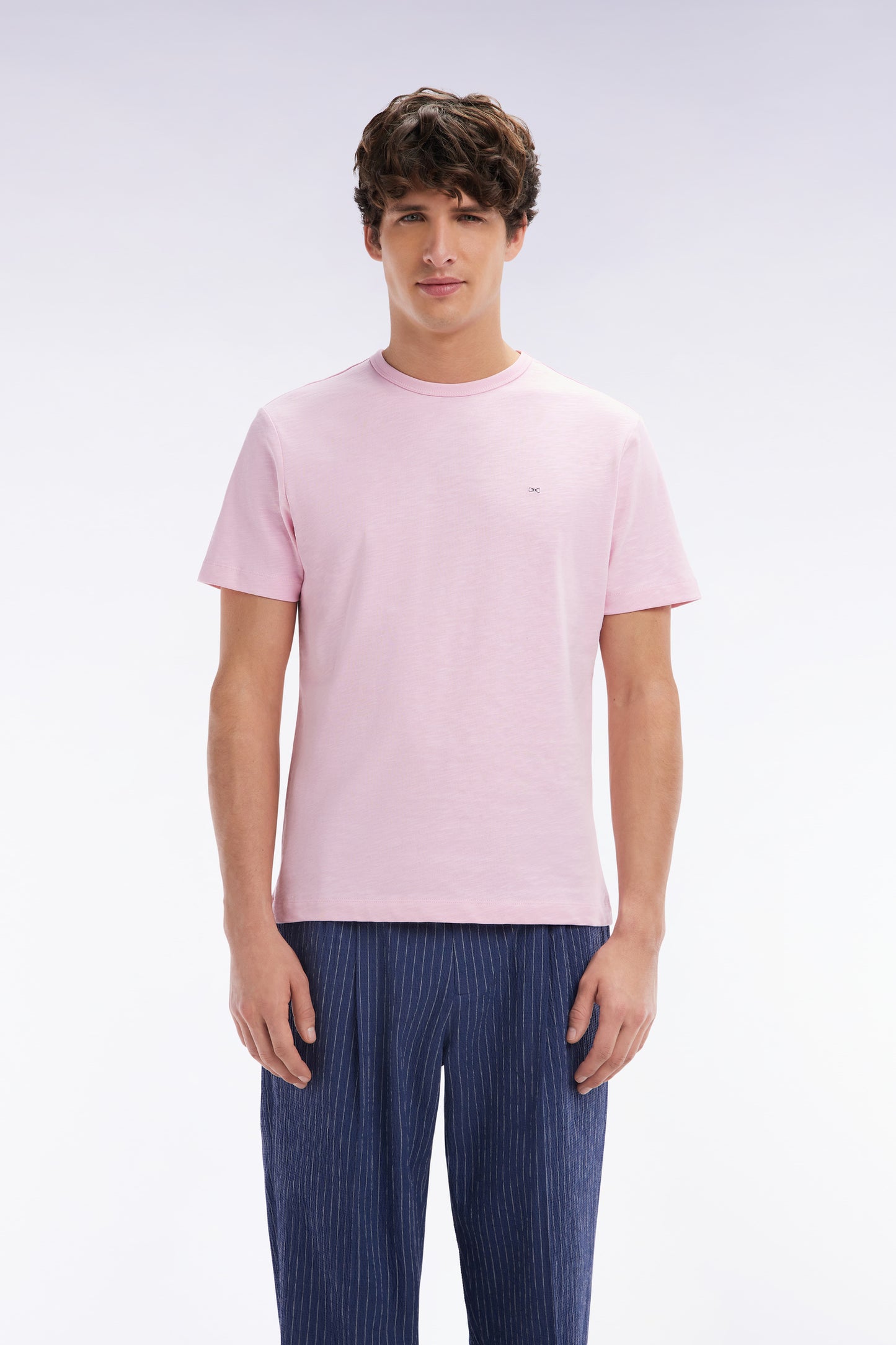 Straight pink cotton jersey t-shirt straight cut