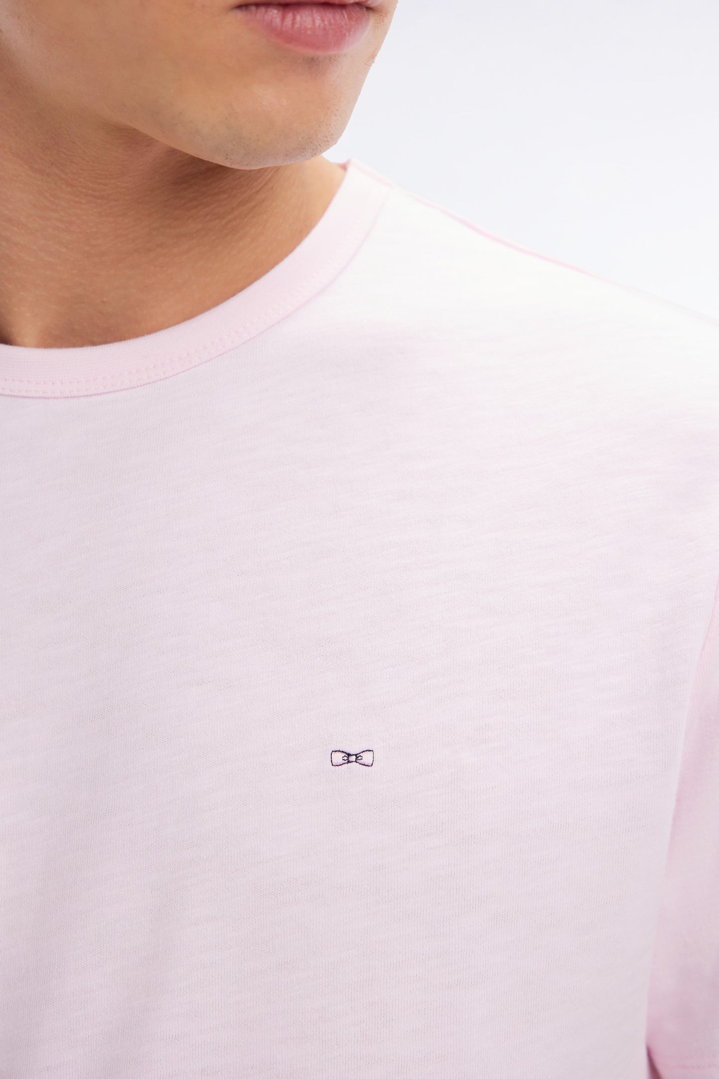 Pale pink cotton jersey t-shirt straight cut