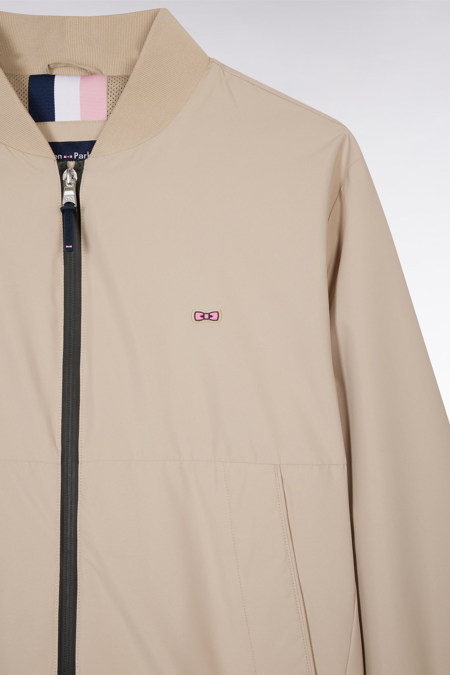 Soft Touch polyamide zipped jacket with beige Teddy collar