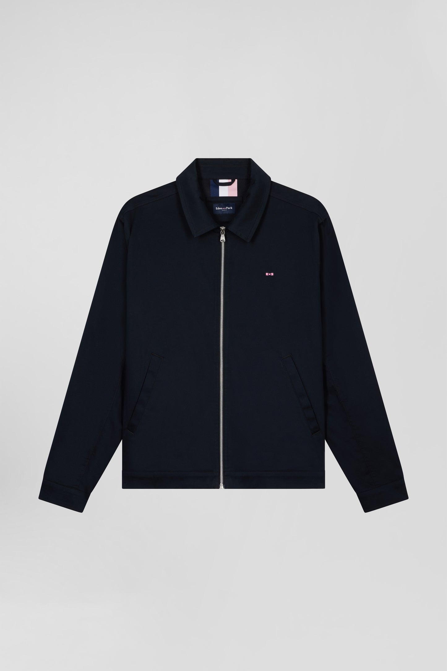 Water-repellent navy zipped jacket in stretch cotton
