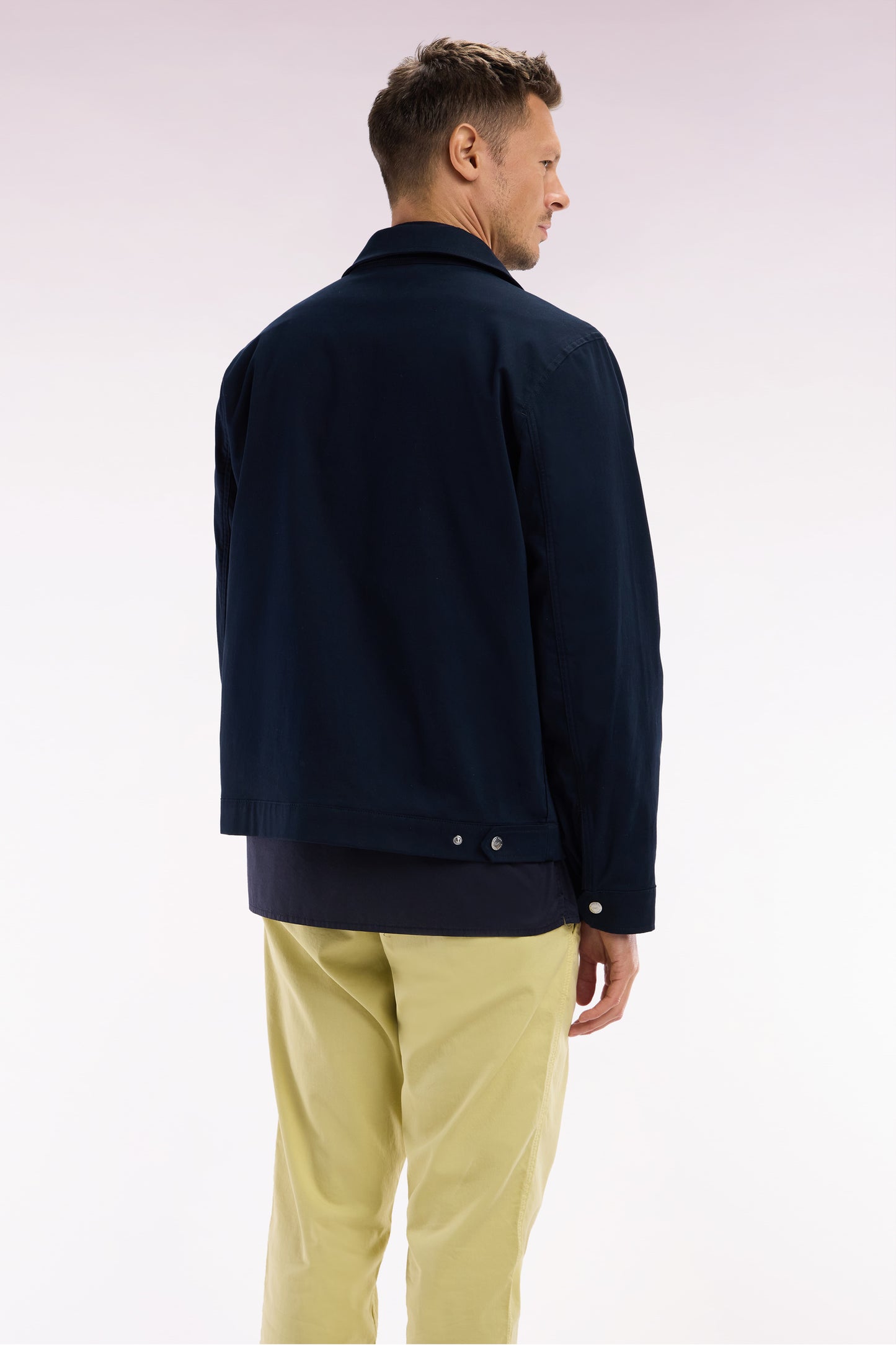 Water-repellent navy zipped jacket in stretch cotton