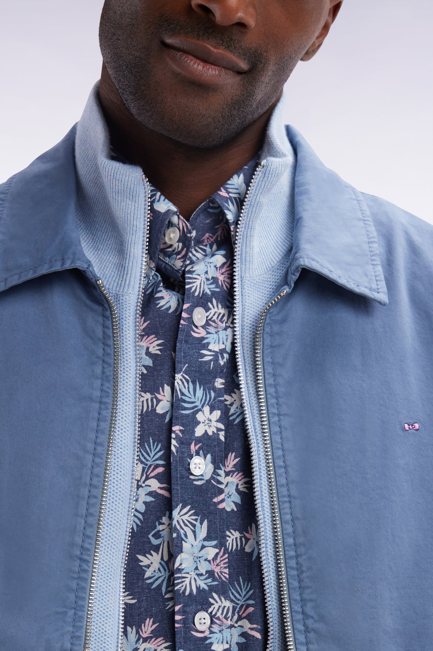Zipped grey jacket in stretch cotton gabardine