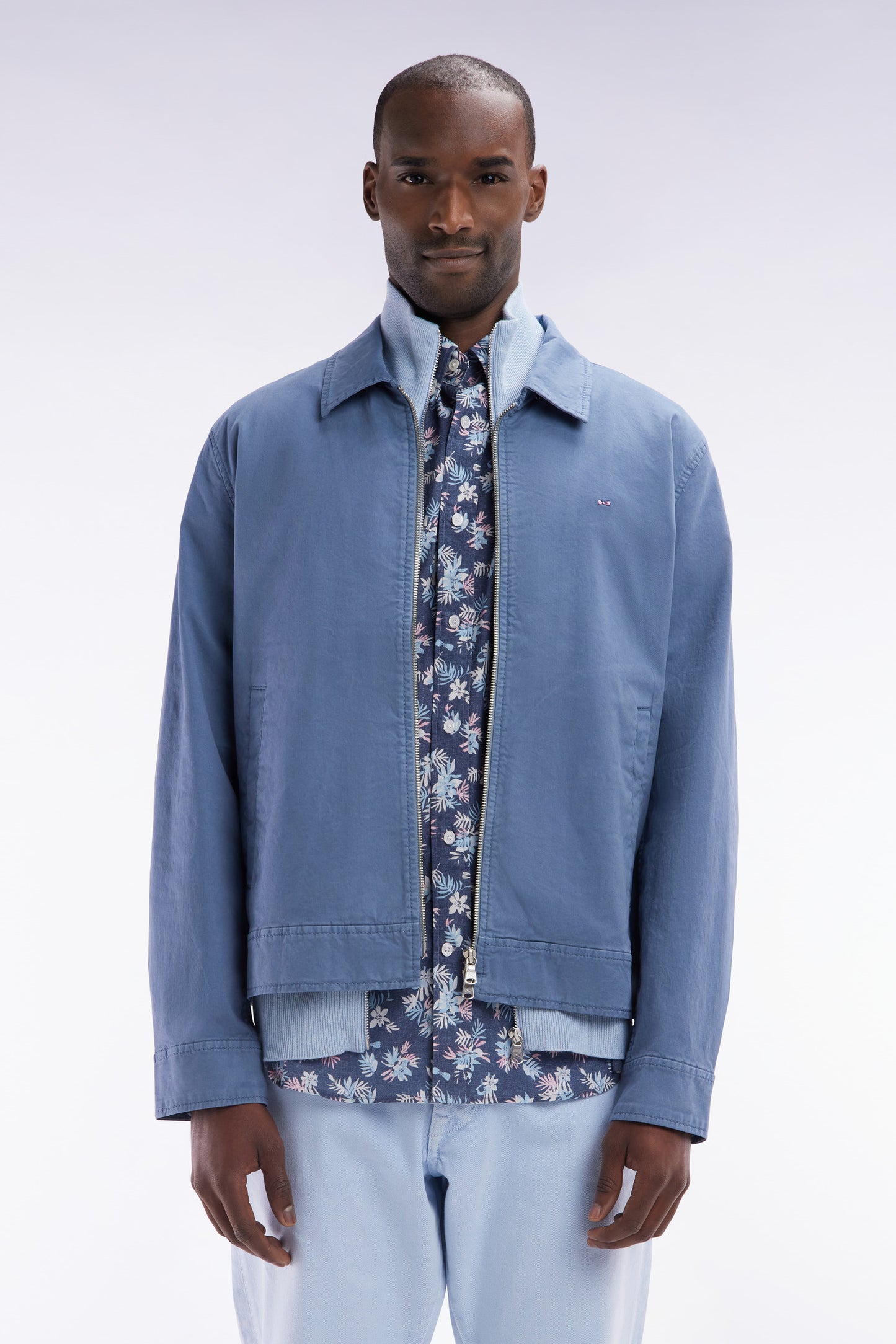 Zipped grey jacket in stretch cotton gabardine