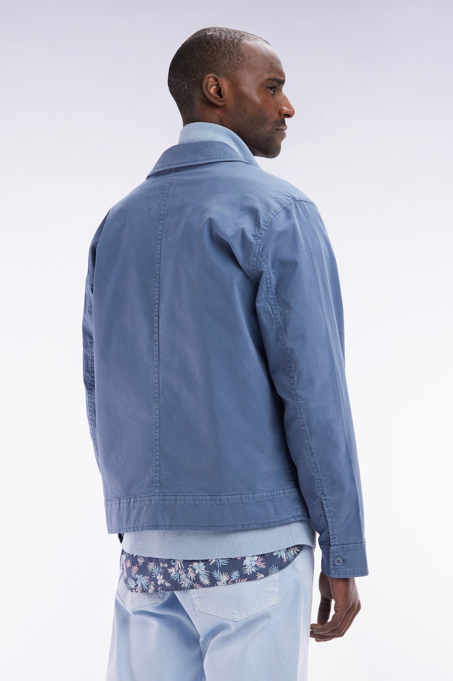 Zipped grey jacket in stretch cotton gabardine