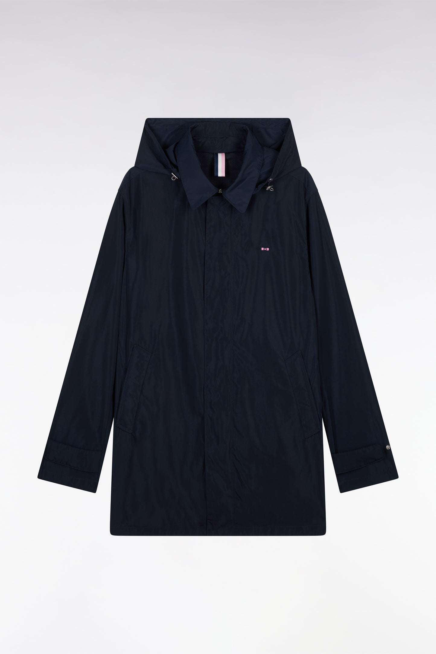 Navy blue hooded raincoat