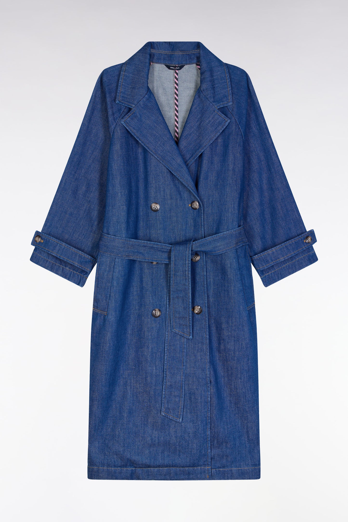 Oversized blue denim trench coat