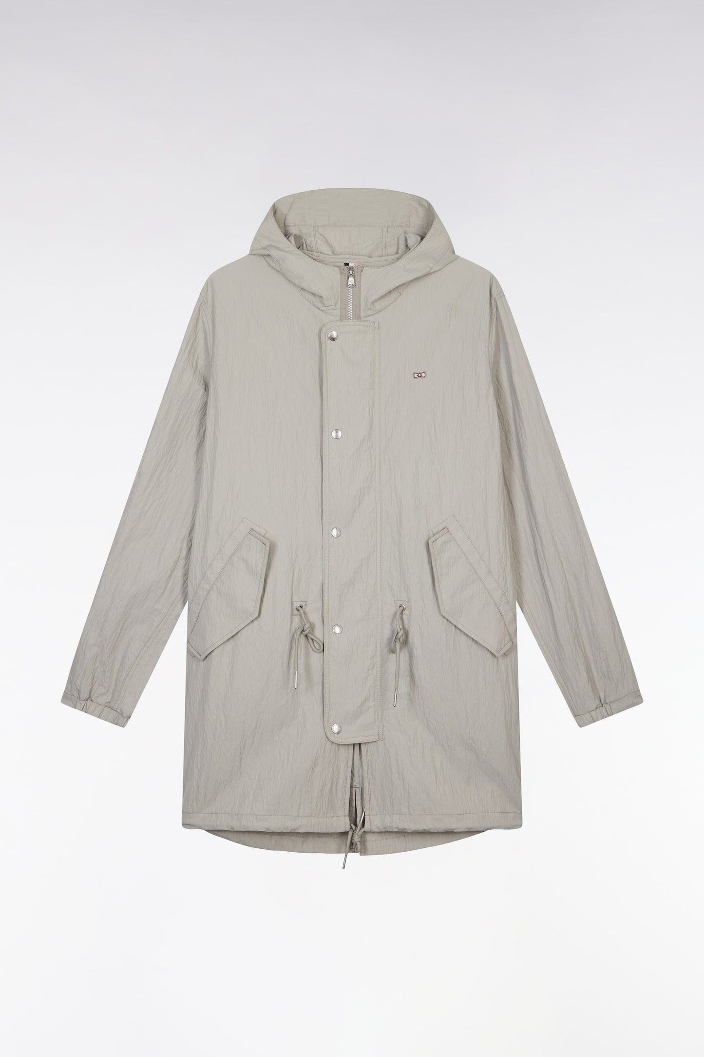 Lightweight grey parka with integrated hood
