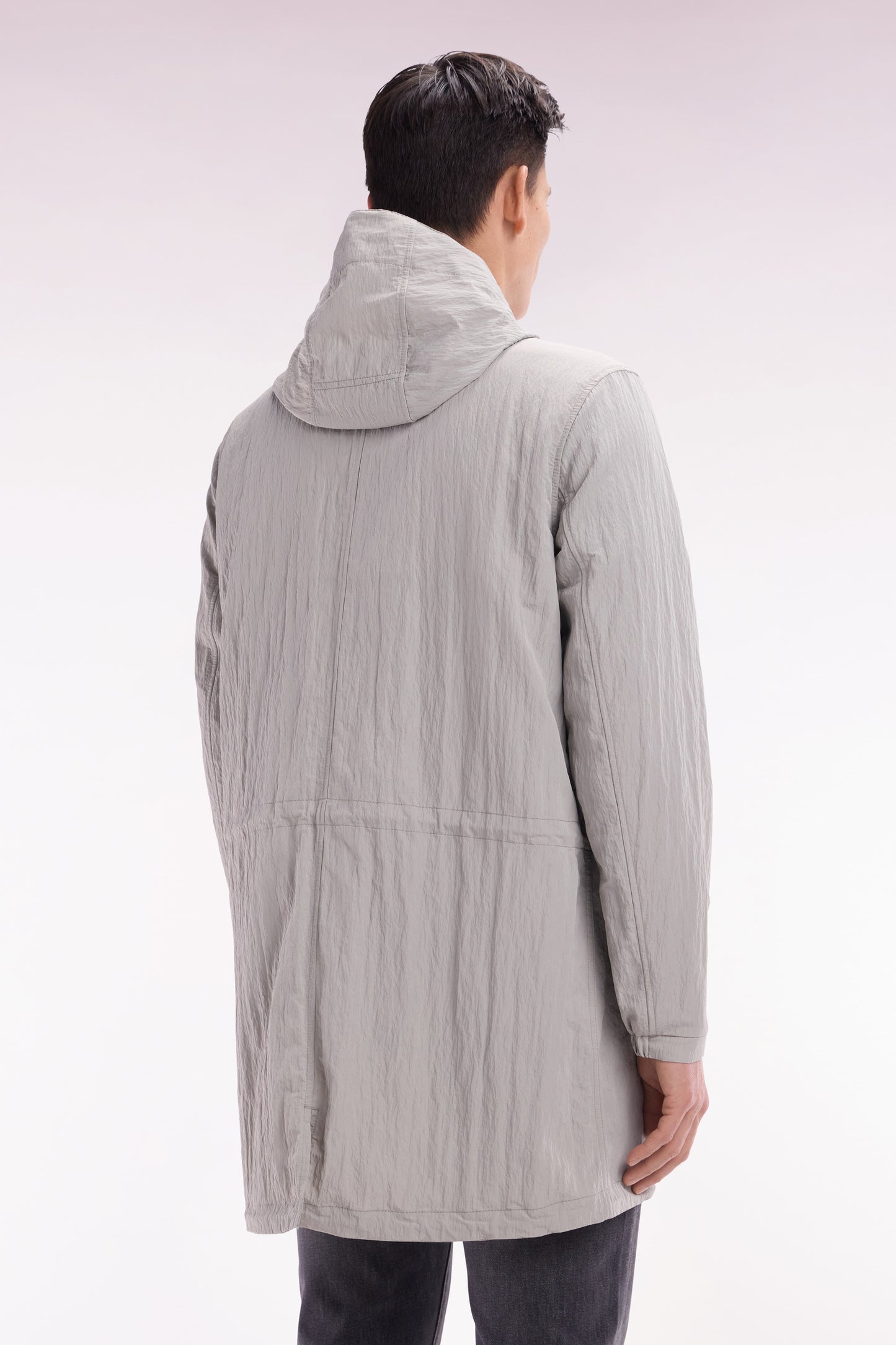 Lightweight grey parka with integrated hood