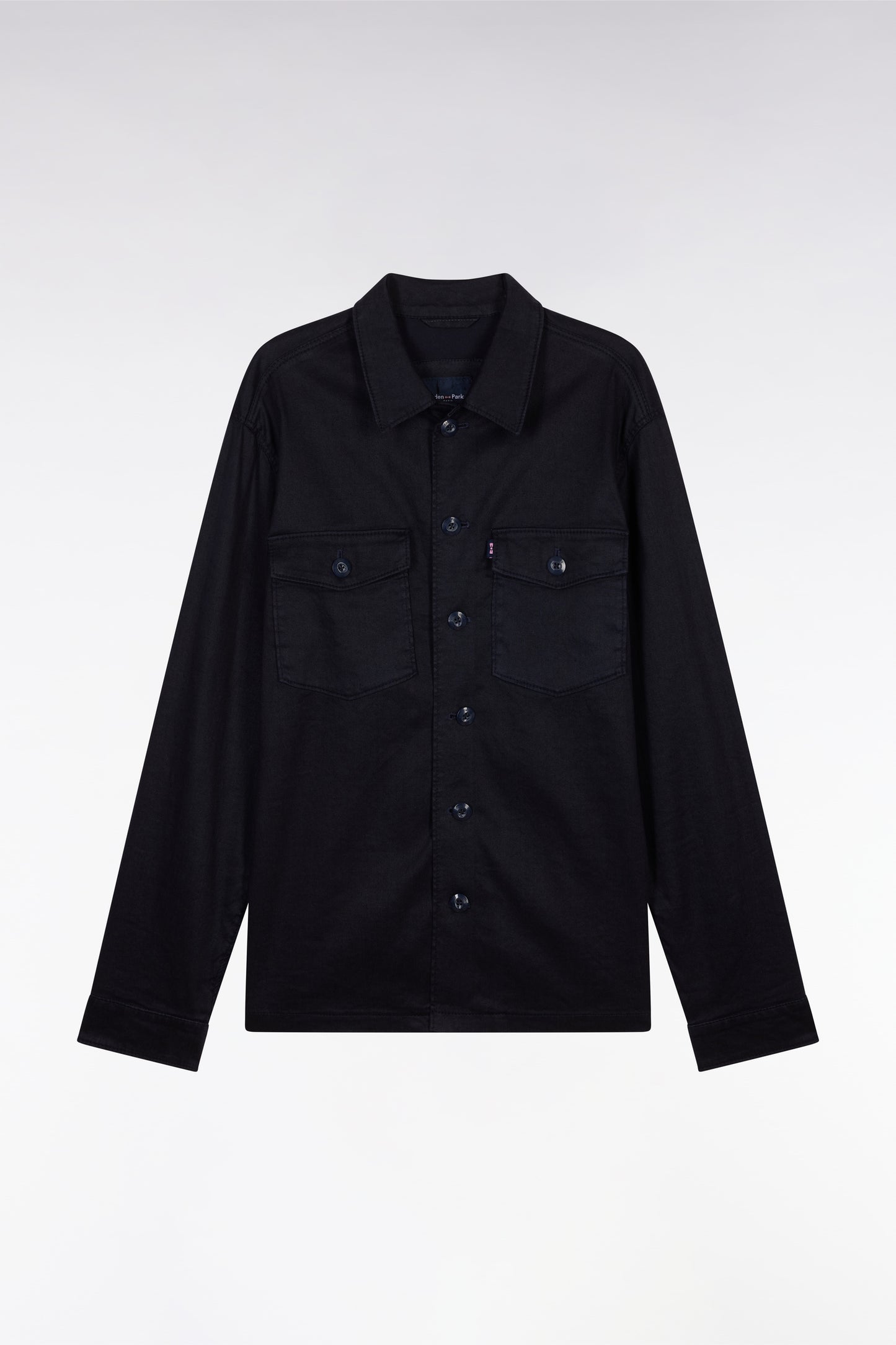 Overshirt with patch pockets in navy stretch linen and cotton