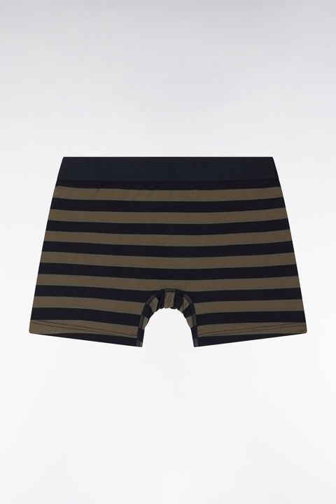 Boxer shorts in stretch cotton jersey with navy and khaki stripes - Image 2