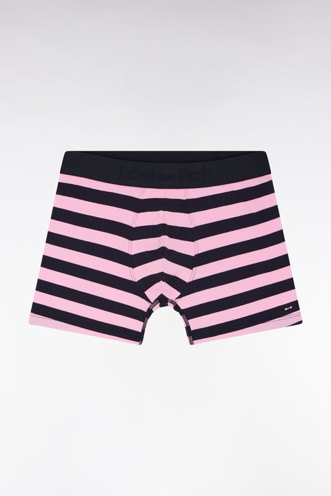 Boxer shorts in stretch cotton jersey with navy and pink stripes - Image 1