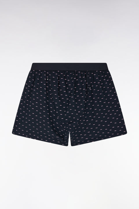 Cotton jersey boxer shorts with micropatterned navy bow ties - Image 1
