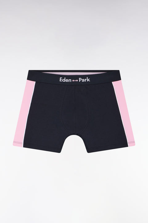 Boxer shorts in navy stretch cotton jersey with pink details - Image 1