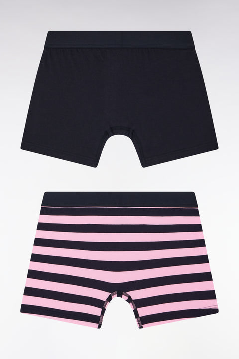 Set of two plain boxer shorts in navy and pink stretch cotton jersey - Image 2