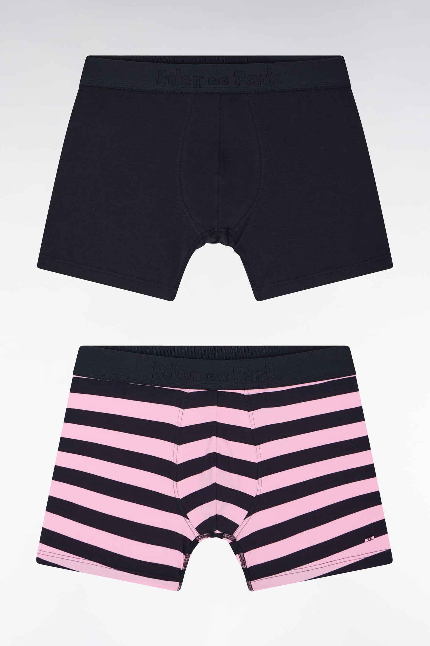 Set of two plain boxer shorts in navy and pink stretch cotton jersey