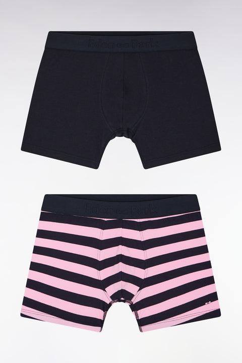 Set of two plain boxer shorts in navy and pink stretch cotton jersey - Image 1