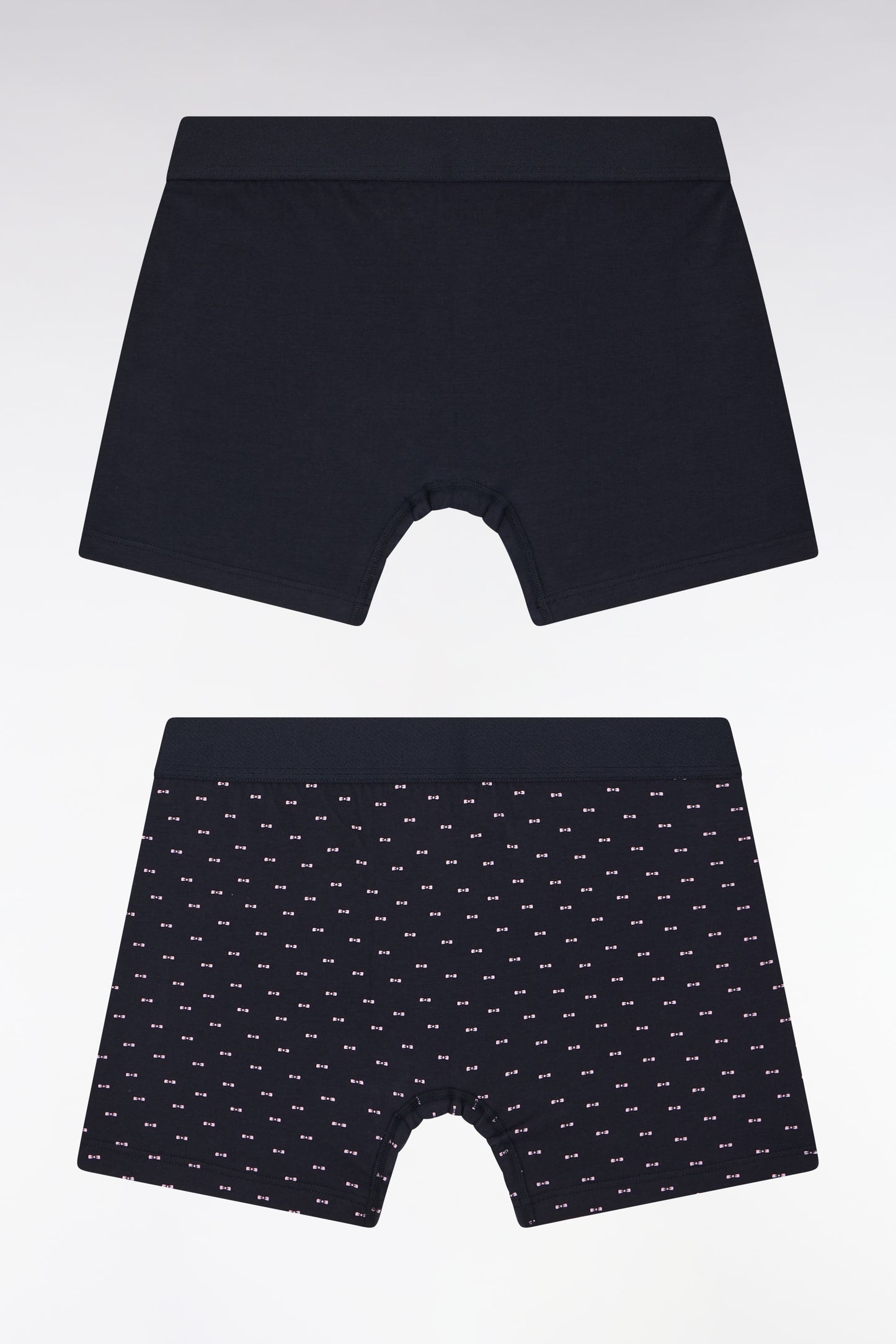 Set of two plain and printed boxer shorts in navy stretch cotton jersey