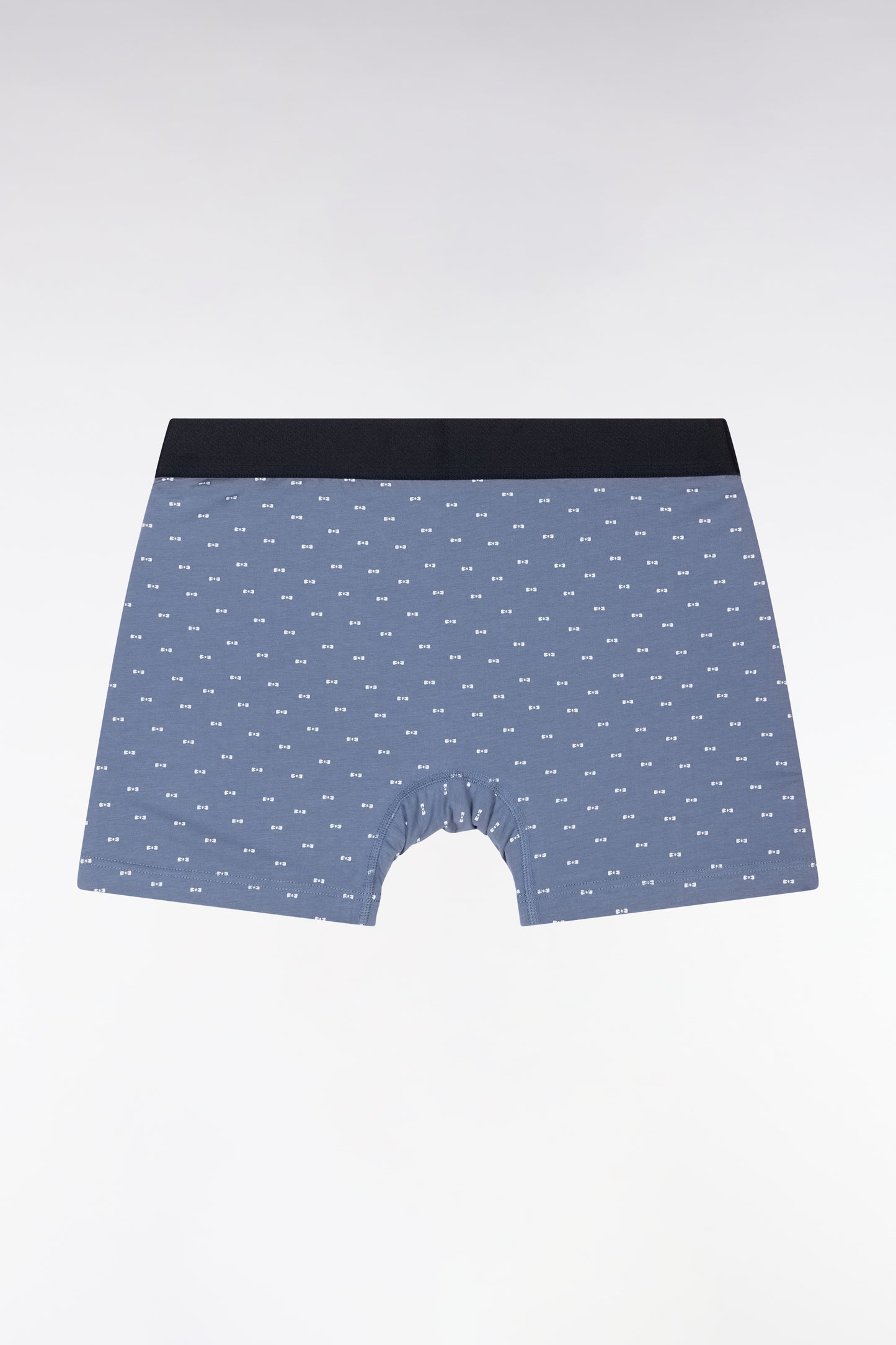 Set of two plain and printed boxer shorts in blue-grey stretch cotton jersey