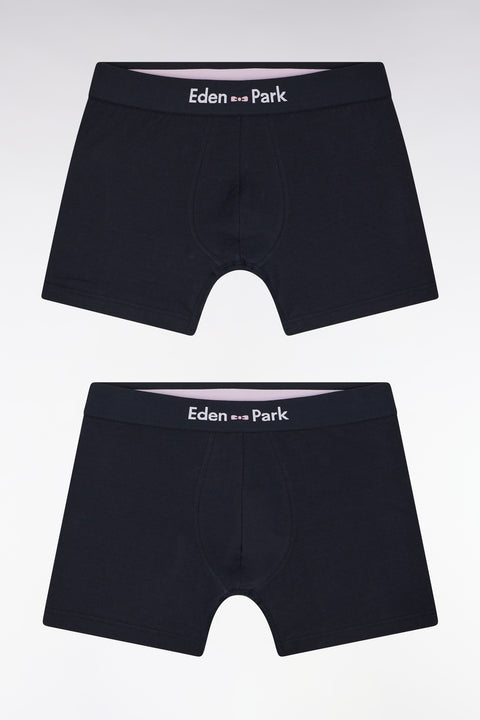 Set of two boxer shorts in navy stretch cotton jersey - Image 1