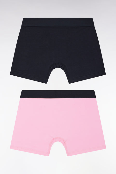 Set of two boxer shorts in navy and pink stretch cotton jersey - Image 2