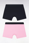 Set of two boxer shorts in navy and pink stretch cotton jersey