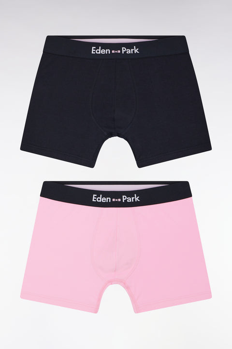 Set of two boxer shorts in navy and pink stretch cotton jersey - Image 1
