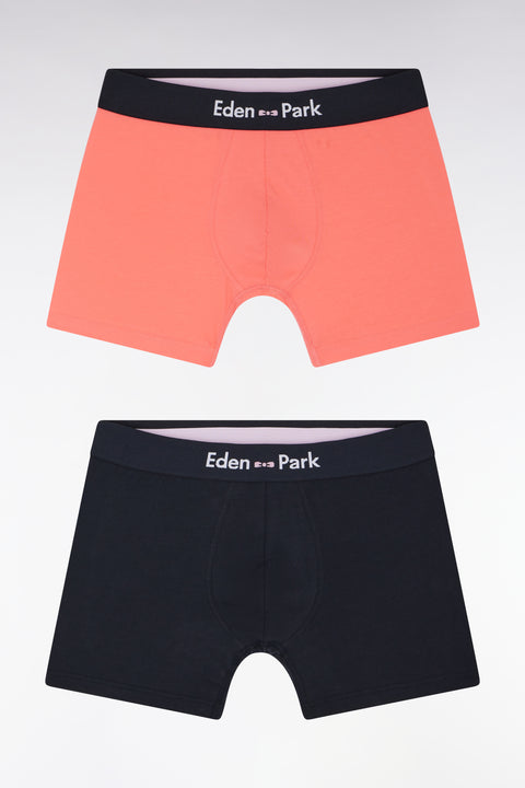 Set of two navy and coral stretch cotton jersey boxer shorts - Image 1