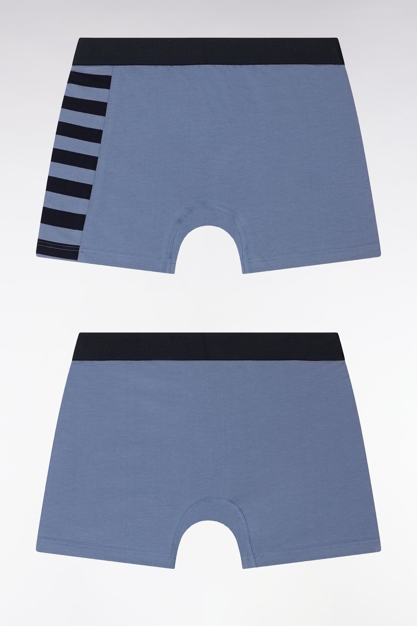Set of two boxer shorts in navy and grey stretch cotton jersey with hooped details