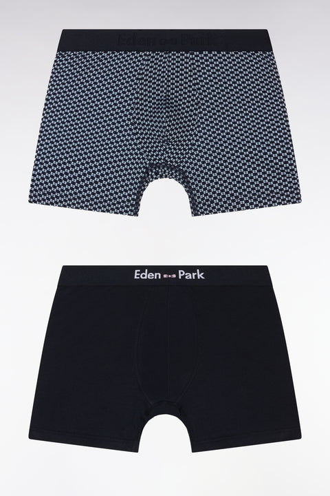 Set of two boxer shorts in plain and sky-printed stretch cotton jersey - Image 1