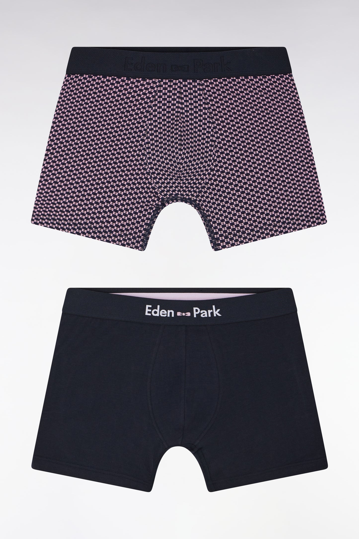 Set of two boxer shorts in plain and pink printed stretch cotton jersey