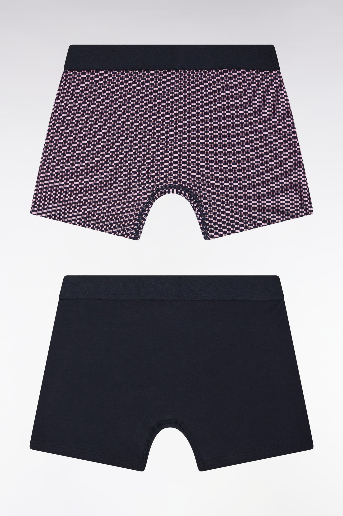 Set of two boxer shorts in plain and pink printed stretch cotton jersey