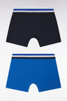 Set of two plain stretch cotton jersey boxers with navy and blue three-tone elastic waistband