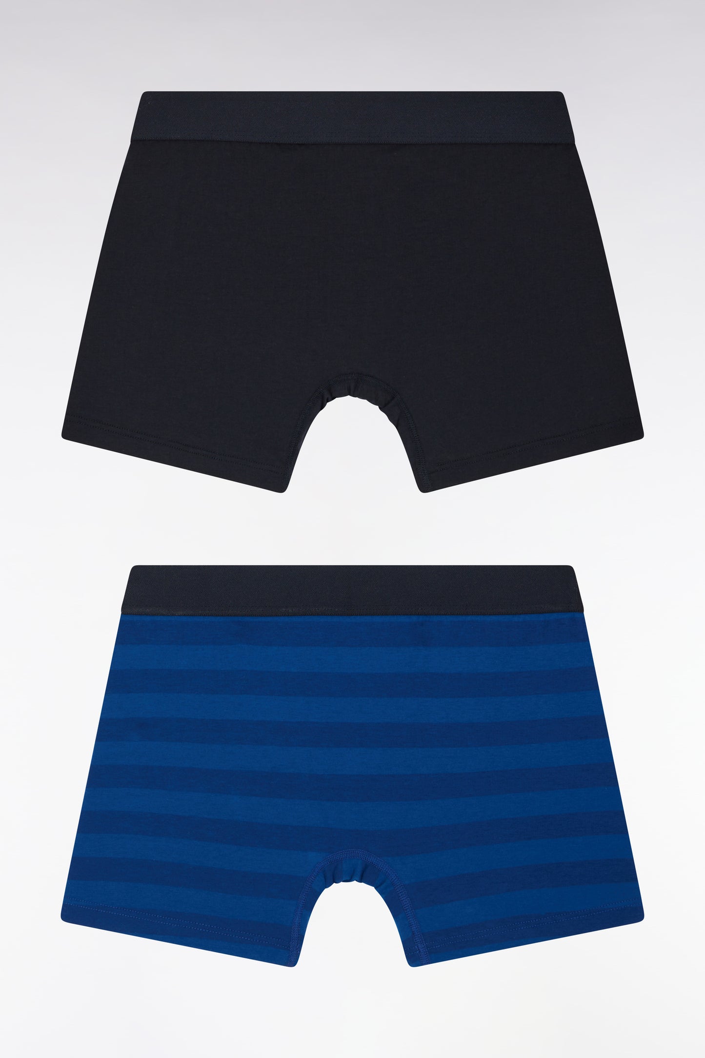 Set of two boxer shorts in navy stretch cotton jersey with blue rings