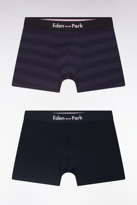 Set of two boxer shorts in navy stretch cotton jersey with navy ring - Image 1