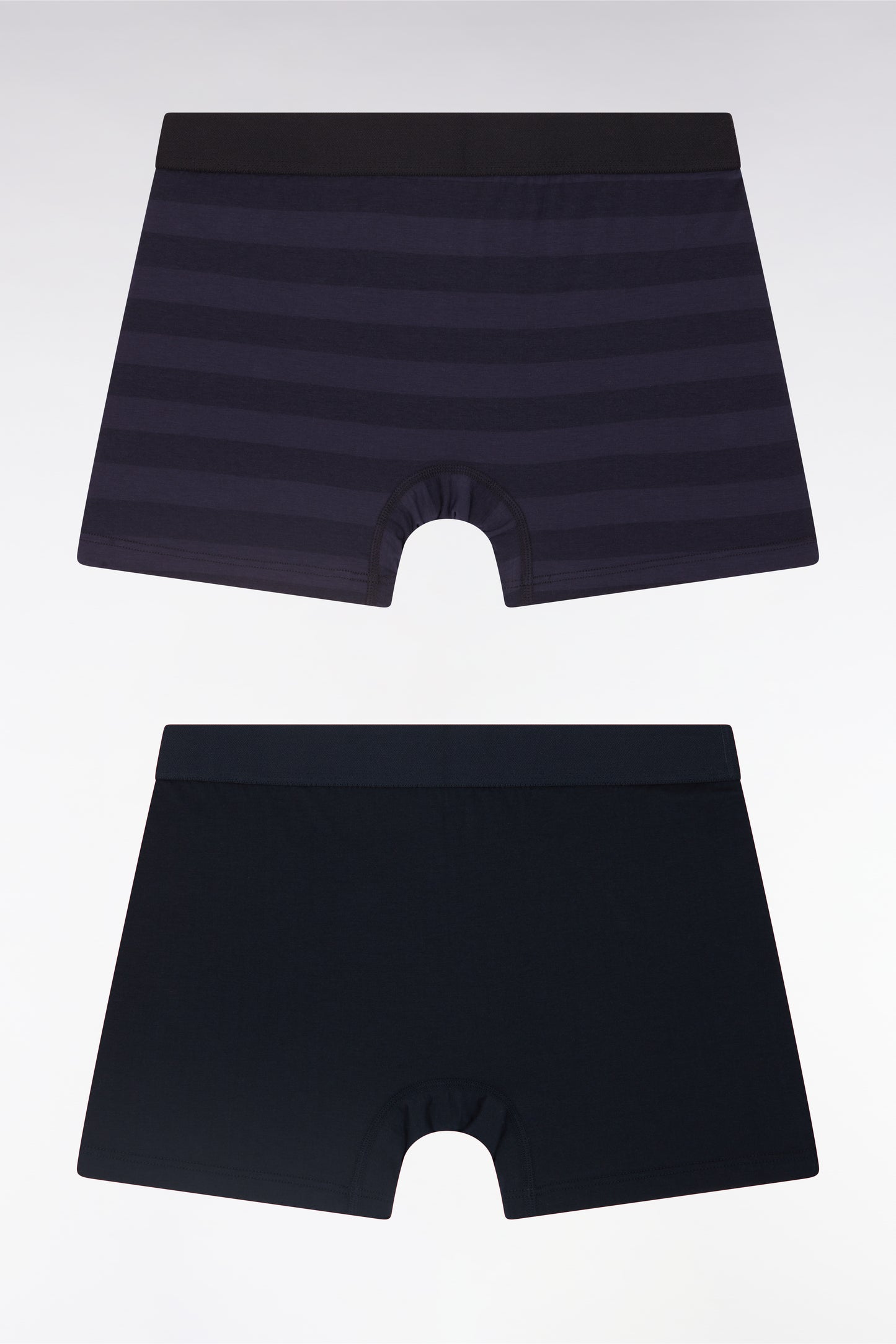 Set of two boxer shorts in navy stretch cotton jersey with navy ring