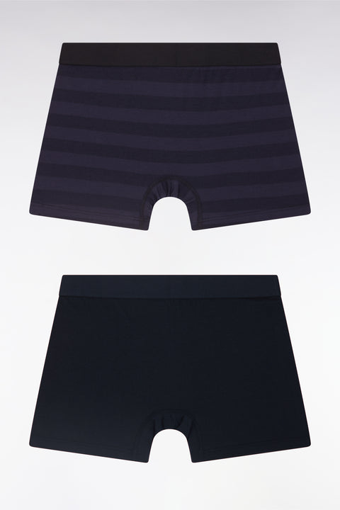 Set of two boxer shorts in navy stretch cotton jersey with navy ring - Image 2