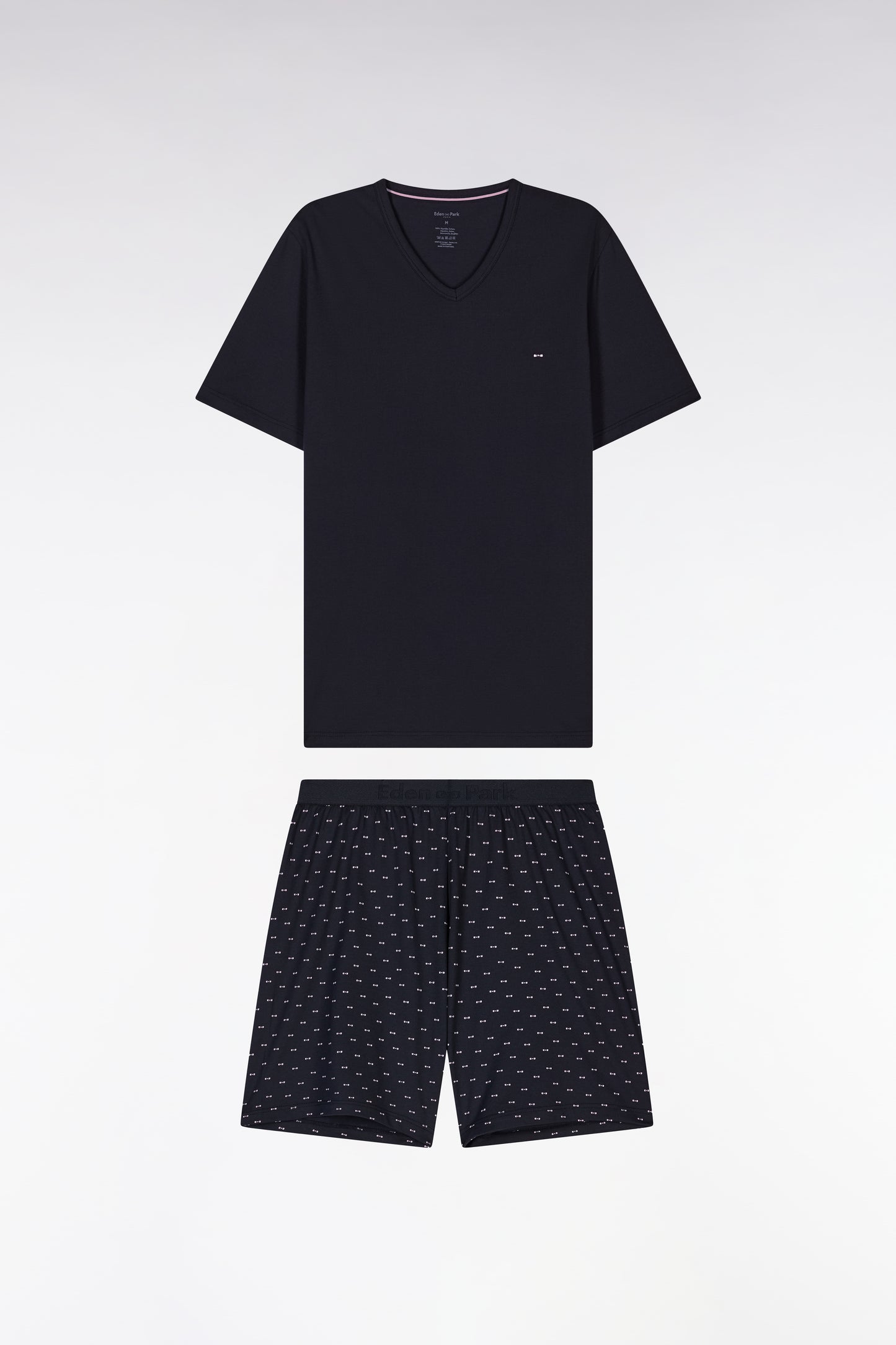 Short pyjamas in navy cotton jersey shorts with micropatterns