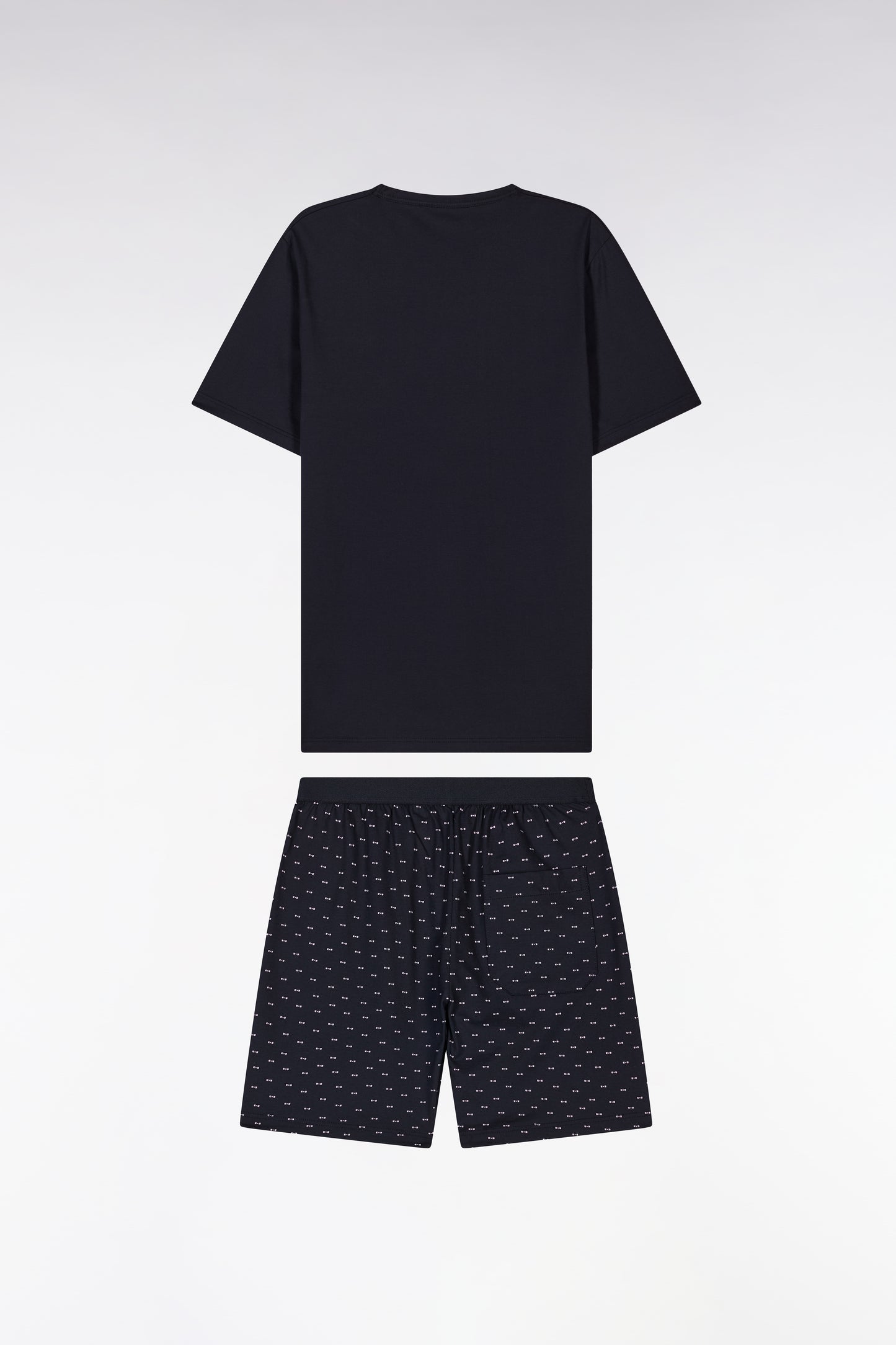 Short pyjamas in navy cotton jersey shorts with micropatterns