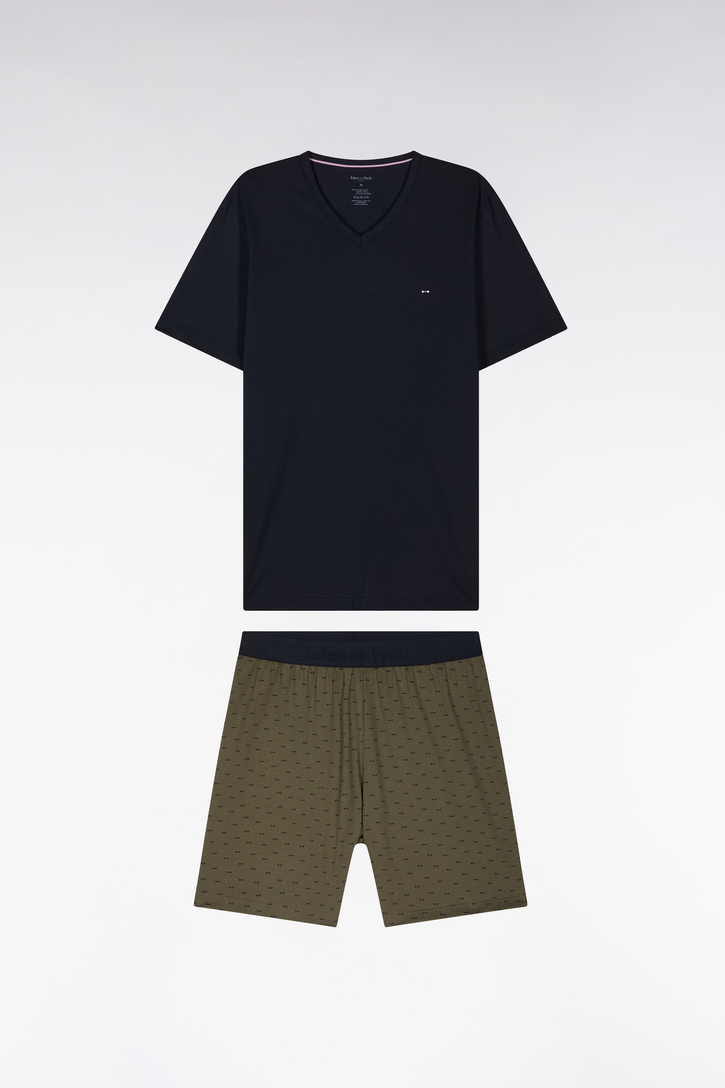 Short pyjamas in khaki cotton jersey shorts with micropatterns