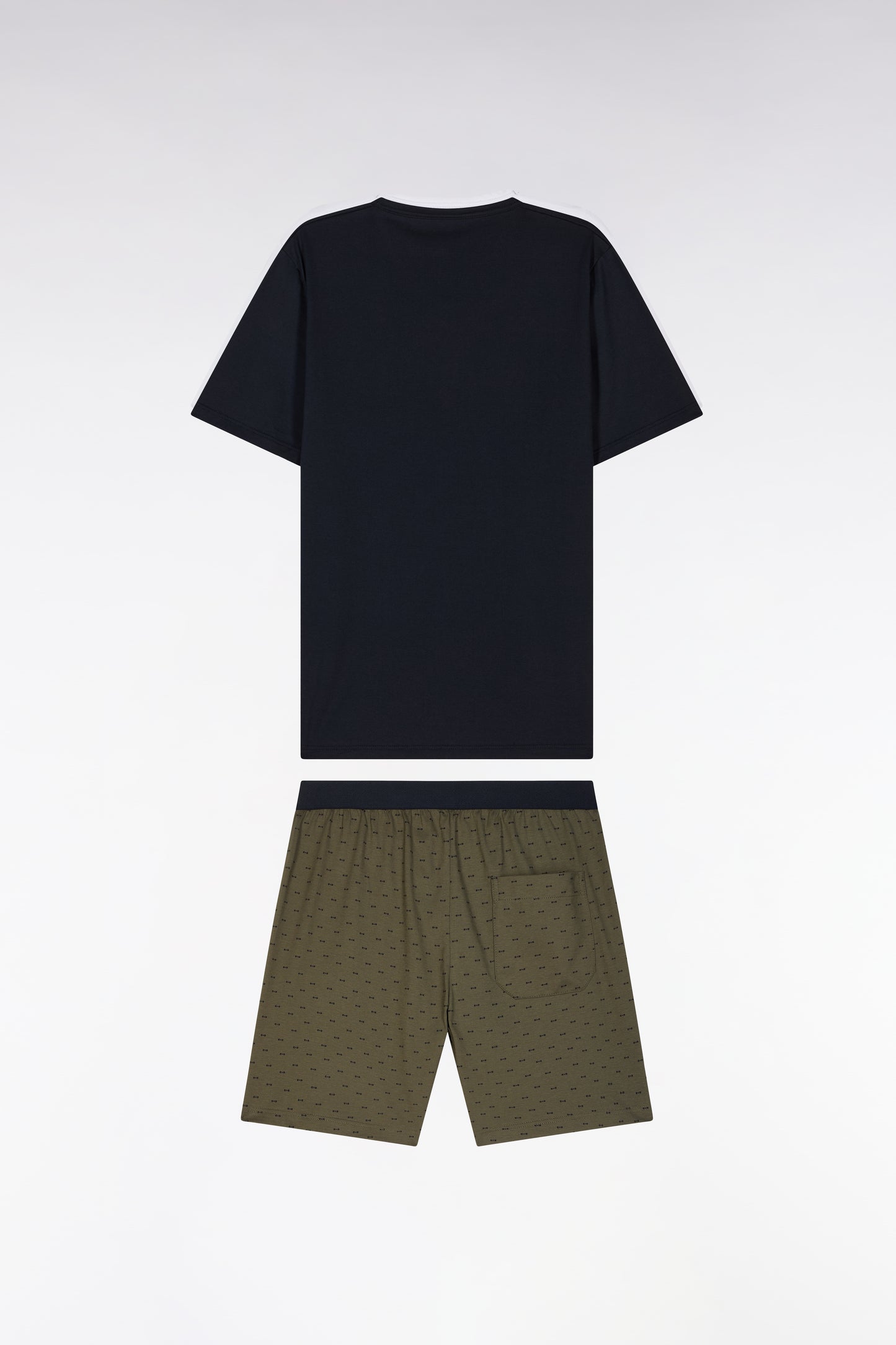 Short pyjamas in khaki cotton jersey shorts with micropatterns
