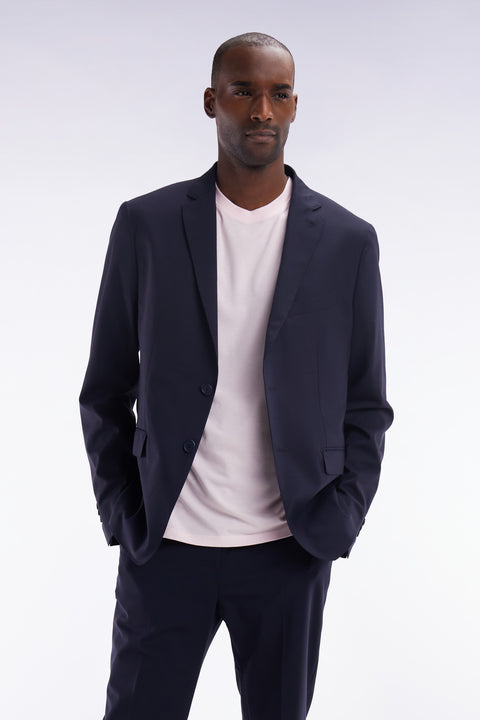 2-button navy jacket in stretch wool blend - Image 1