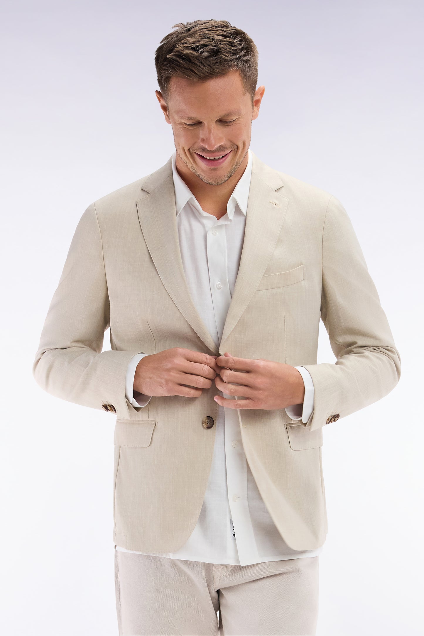 Veste en fil teint de laine et lin stretch mélangés beige