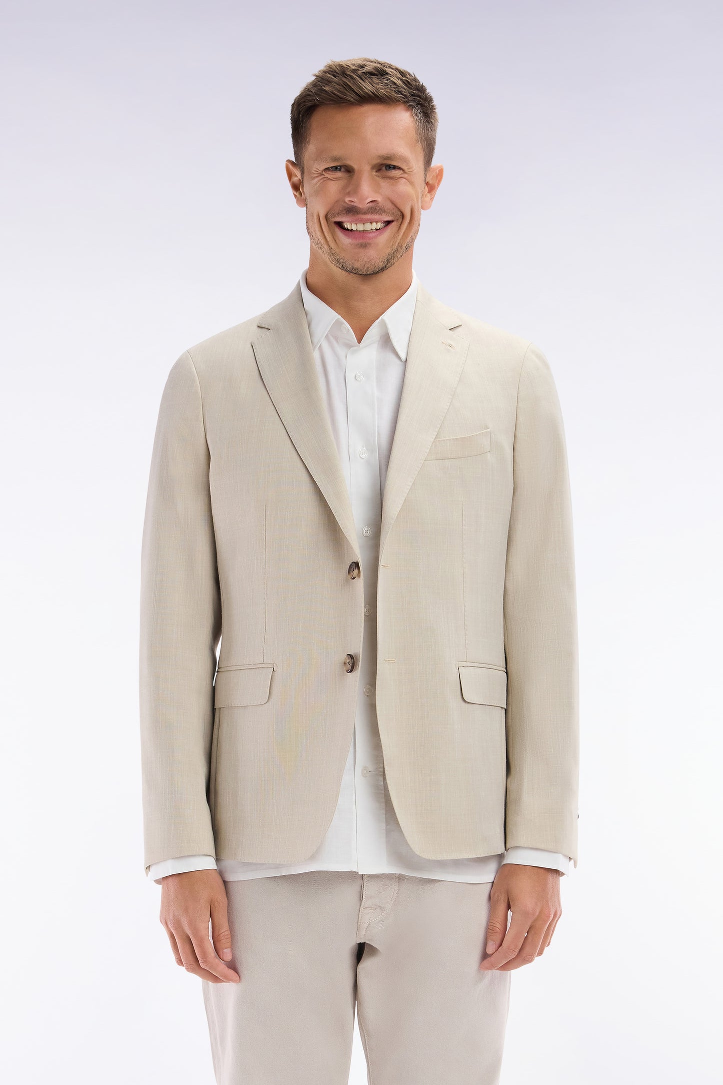 Veste en fil teint de laine et lin stretch mélangés beige