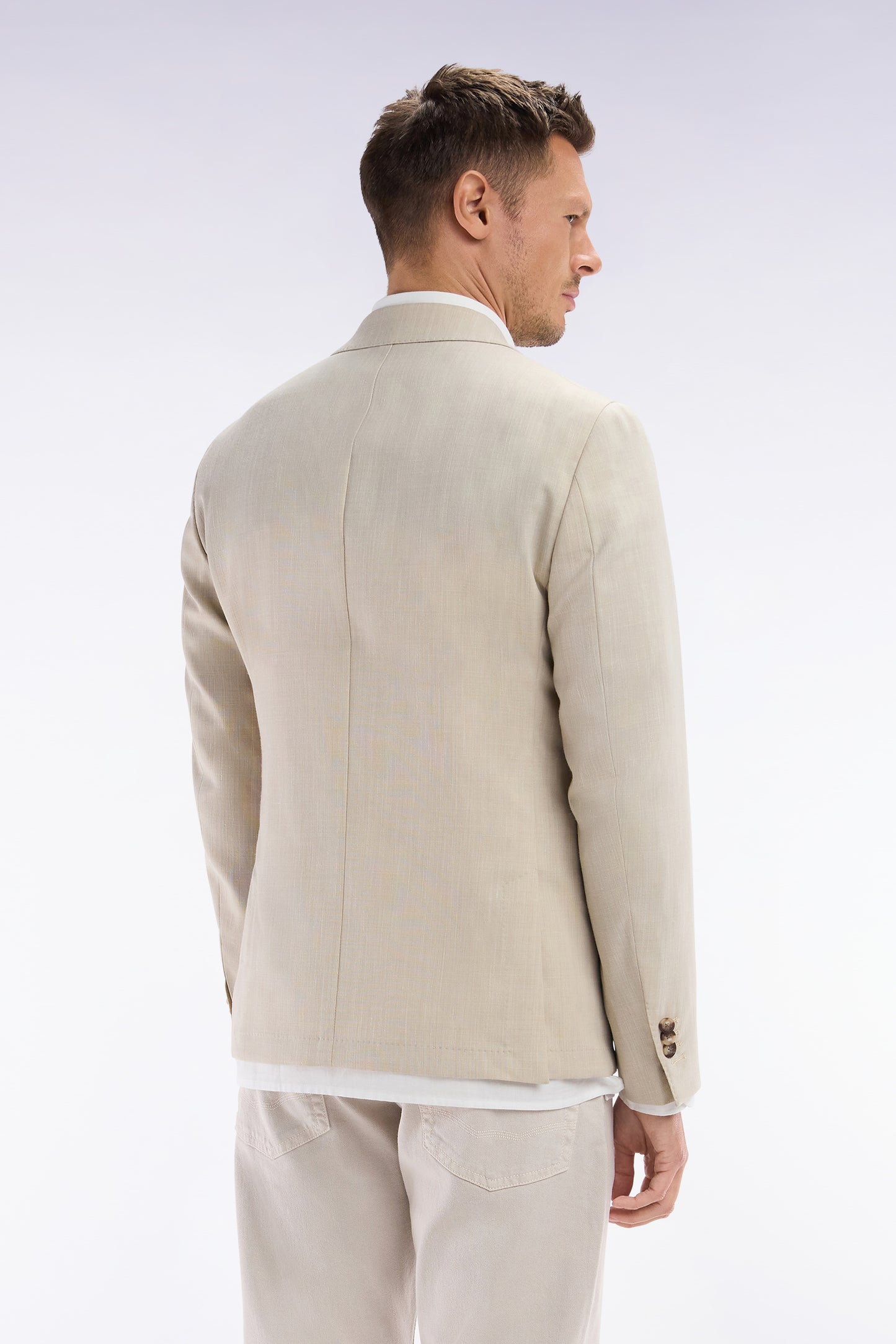 Veste en fil teint de laine et lin stretch mélangés beige