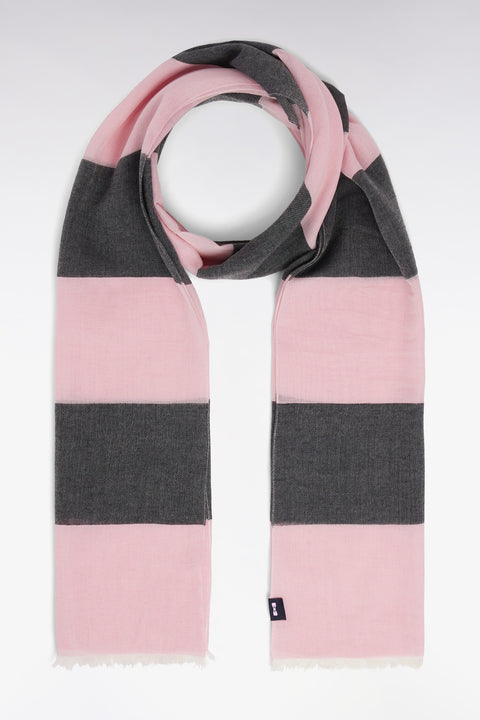 Écharpe en coton et viscose mélangés rayée rose et marine - Image 1